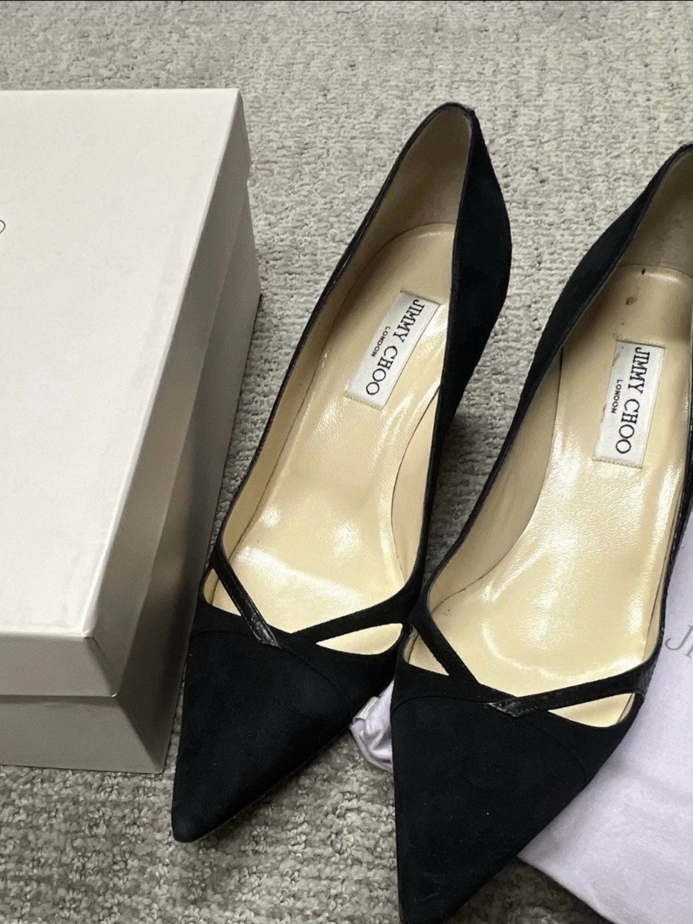 Jimmy Choo Black Suede Pointed-Toe Cross-Strap Pumps